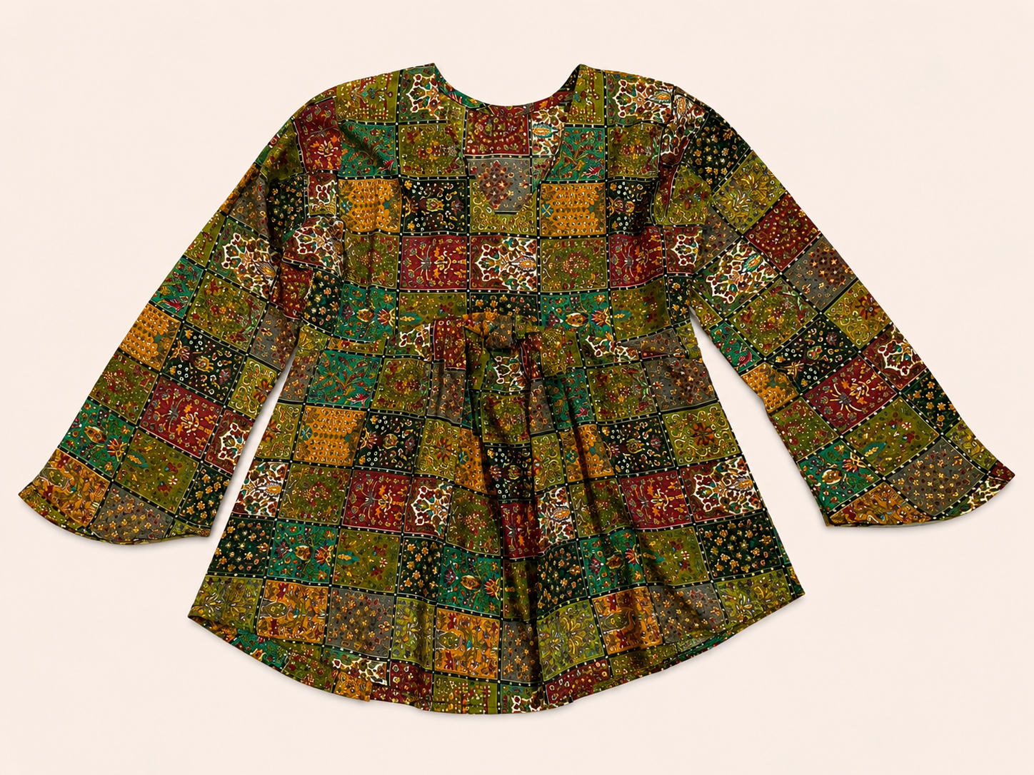 Women’s Multicolor Patchwork Printed Peplum Top.