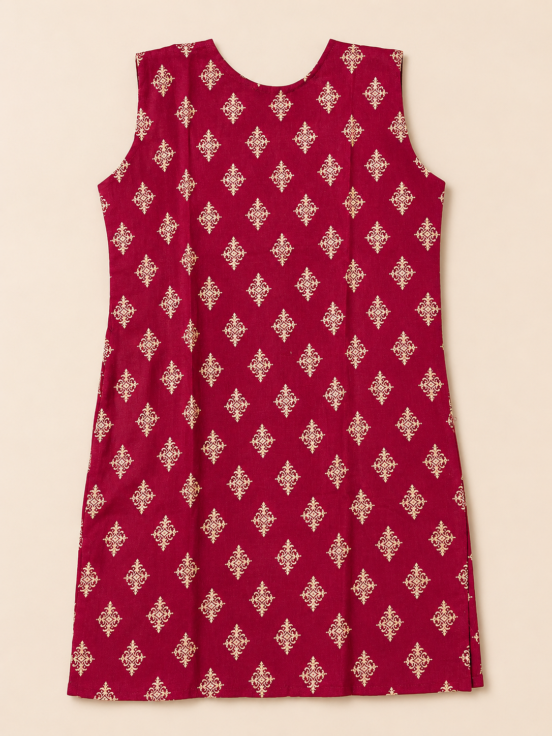 Women’s Maroon Printed Sleeveless Short Kurti Top. - Image 2
